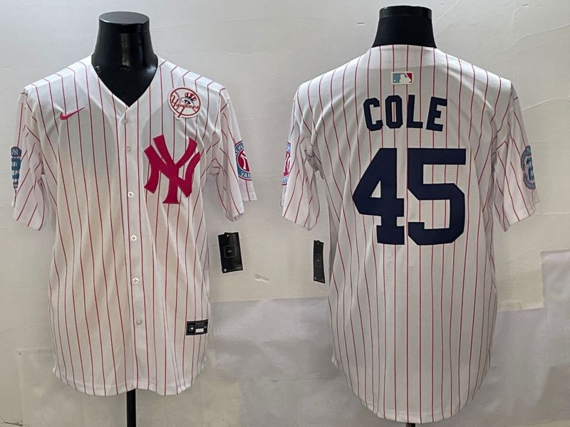 Men New York Yankees 45 Cole White Stripe Jointly Name Nike 2025 MLB Jersey style 5